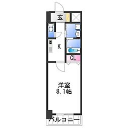シャルマンフジ和歌山駅前 2階1Kの間取り