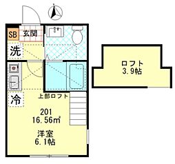 ハーミットクラブハウス霞ヶ丘3A棟 ワンルームの間取図画像