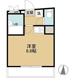 西武池袋線 所沢駅 徒歩6分の賃貸マンション 2階ワンルームの間取り