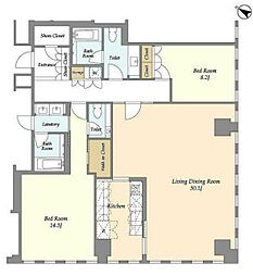 東京メトロ銀座線 赤坂見附駅 徒歩1分の賃貸マンション 36階2LDKの間取り