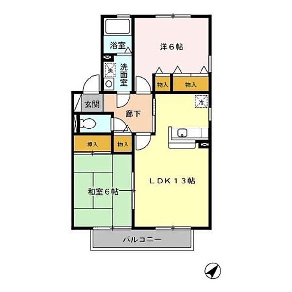 オリエントクレスト 201｜福岡県久留米市東合川６丁目(賃貸アパート2LDK・2階・59.58㎡)の写真 その2