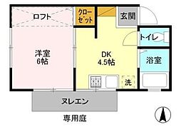 キャッスル下矢切 1DKの間取図画像