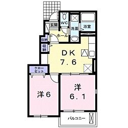 エトワールアソカA 2DKの間取図画像