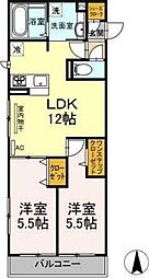 センチュリーハイムあかね台 1階2LDKの間取り