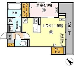 レ・セーナ八幡 2階1LDKの間取り