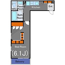 アリビオ祐天寺 1階1Kの間取り