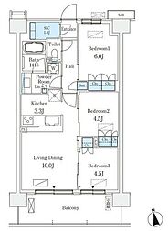 スカイグランデ津田沼 3階3LDKの間取り