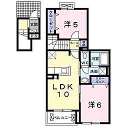 クレシア 2階2LDKの間取り