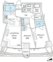 パークコート神宮北参道ザタワー 18階2LDKの間取り