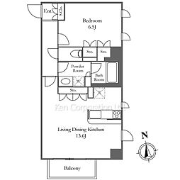 CITYCURRENT代官山 1LDKの間取図画像