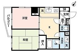三協谷山ハイツ 2DKの間取図画像