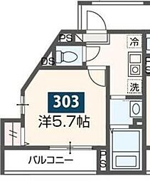 メルディア松戸 3階1Kの間取り