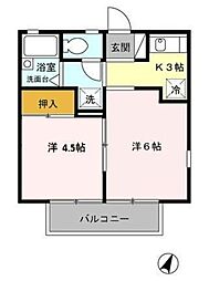 ツバキハイム 1階2Kの間取り