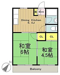 百草台ハイツ 2DKの間取図画像