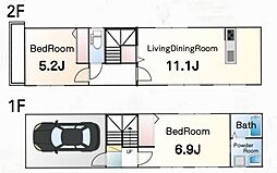 蘇我三丁戸建て 1階2LDKの間取り