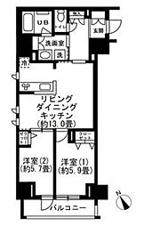 コンシェリア東京入谷ステーションフロント 2LDKの間取図画像