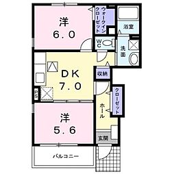モデルノ・アロッジオ 1階2DKの間取り