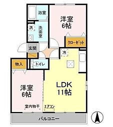 ラフォーレ上ノ台 Ｃ 1階2LDKの間取り