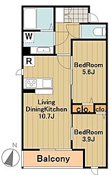 京王相模原線 京王堀之内駅 徒歩8分の賃貸アパート 3階2LDKの間取り