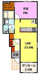 JR水戸線 結城駅 徒歩10分の賃貸アパート 1階1LDKの間取り