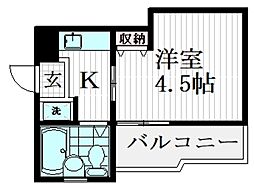 清水町マンション 2階1Kの間取り