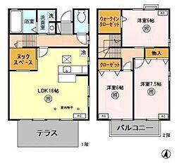 ジヴェルニー 1階3LDKの間取り