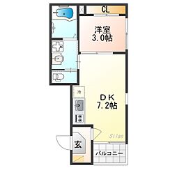 エーデルシュタイン花園伊町 3階1DKの間取り