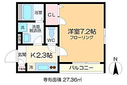 メゾンドゥリエール 1Kの間取図画像