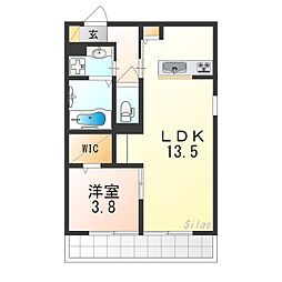 アイル京都山科 1LDKの間取図画像