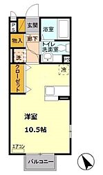 ウェル・クレール 2階ワンルームの間取り