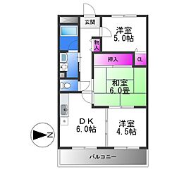 グランドールY2 3DKの間取図画像