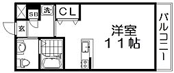 シャンテー御殿山2番館 ワンルームの間取図画像