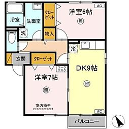 リビングタウン野田 ＡＢＣA202 2階2DKの間取り