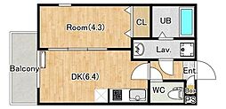 ジーメゾン八王子クレール 1DKの間取図画像