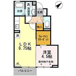 リヴェール 1階1LDKの間取り