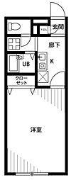 アムール Clef 1階1Kの間取り