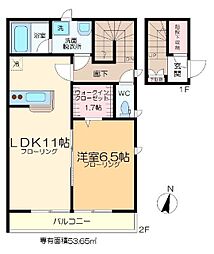 サンボナール 2階1LDKの間取り