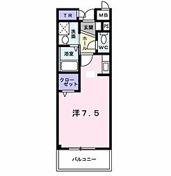 サウス高安 3階ワンルームの間取り