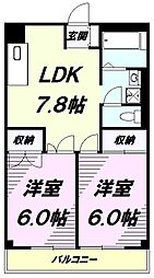サンライズコーポ 2LDKの間取図画像