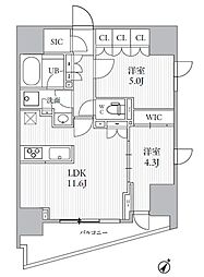 シーズンフラッツ大井町 14階1SLDKの間取り
