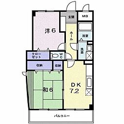 パレ・マーヴェラス 2階2DKの間取り