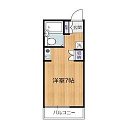 サザンクロス 2階ワンルームの間取り