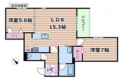 阪急京都本線 上新庄駅 徒歩5分の賃貸マンション 3階2LDKの間取り