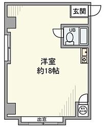 芝マンション 2階ワンルームの間取り