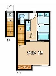 プラージュ王子神谷 2階1Kの間取り