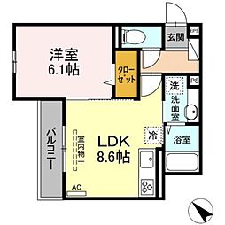 ガーデニア 2階1LDKの間取り