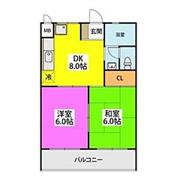 貞方第2ビル 2DKの間取図画像