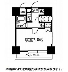 レジディア月島III 7階1Kの間取り