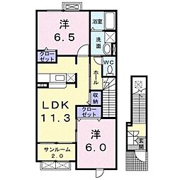 カーサ・サンフラワーＡ 2階2LDKの間取り