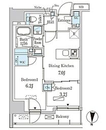 パークアクシス両国スクエア 9階2DKの間取り